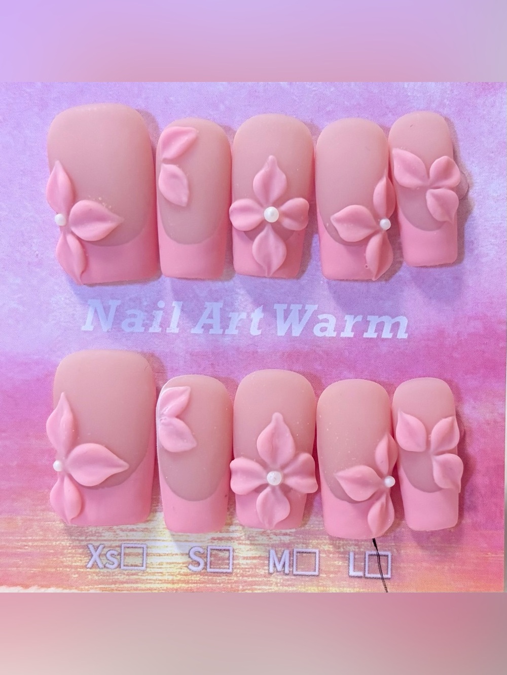 Pink Floral 3D Press-On Nails - Women Makeup